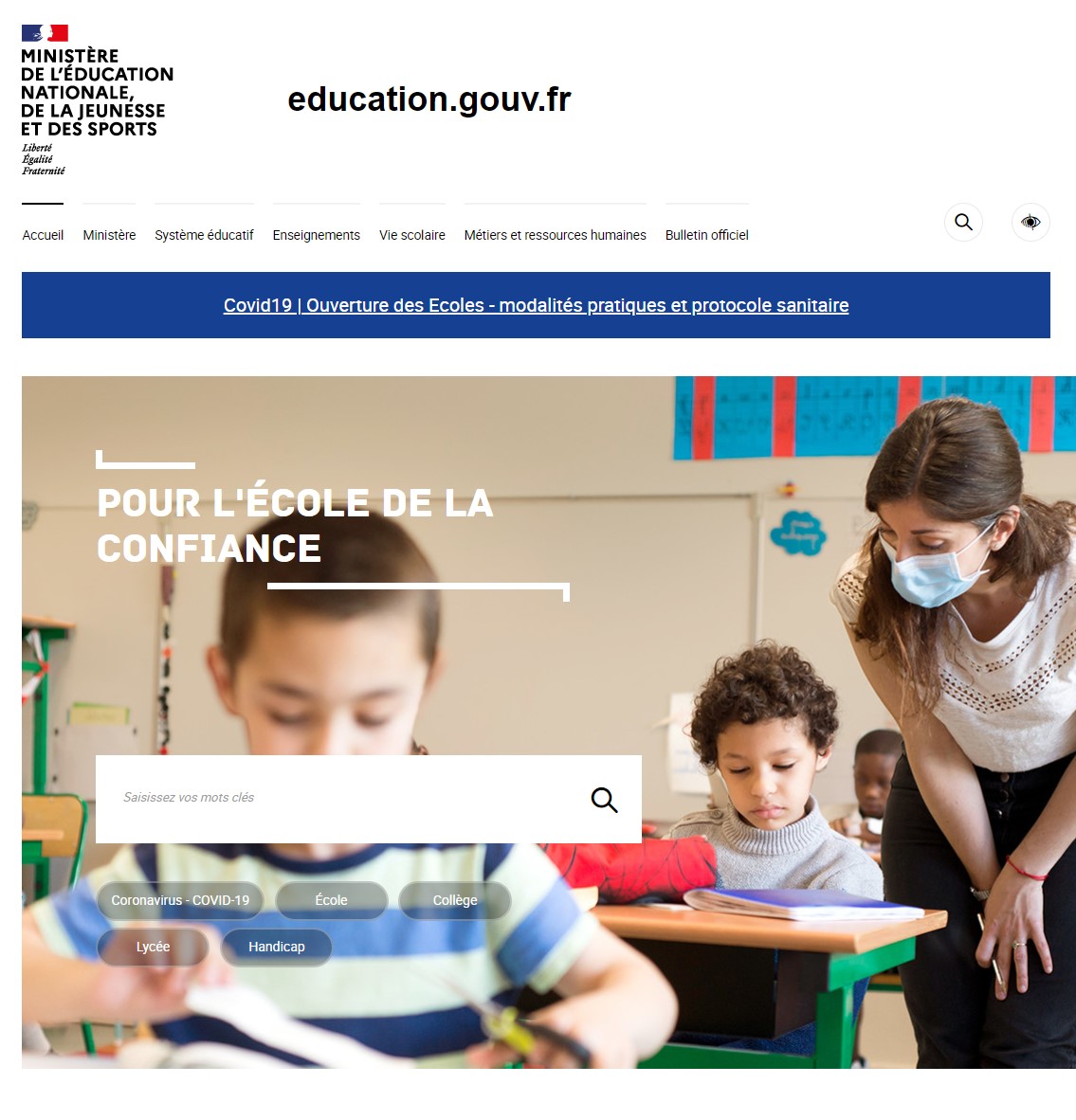 Site education.gouv.fr le 01 janvier 2021 selon le site Weybackmachine