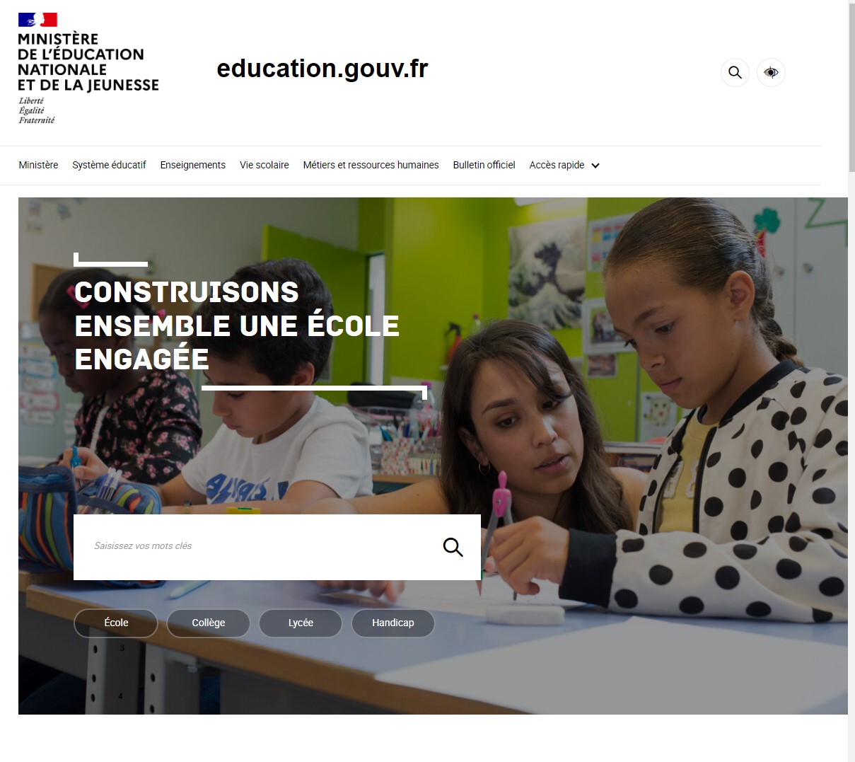 Site education.gouv.fr le 01 janvier 2023 selon le site Weybackmachine