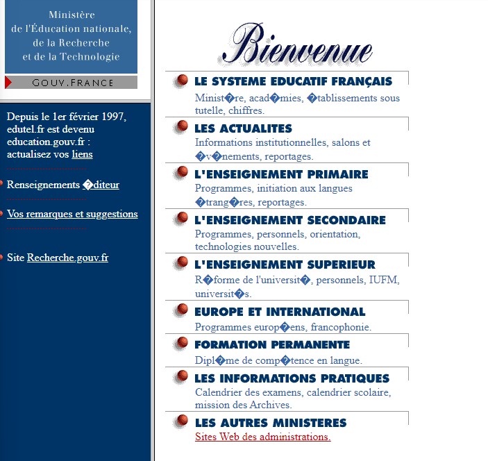 Site Edutel.fr le 26 juin 1997 selon le site Weybackmachine